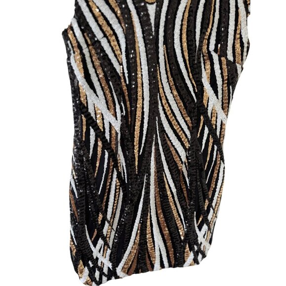 Banjul Womens Sequin Cap Sleeve Mini Dress Small Black Gold White - Picture 10 of 16